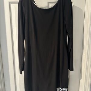 Betsy & Adam Black Long Sleeve Dress with Silver Sequin Hem